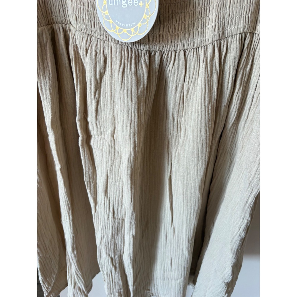 Umgee USA Plus Size 1XL Smocked Ruffle Gauze Babydoll Dress Beige Boho 3/4 Slv - Picture 5 of 7